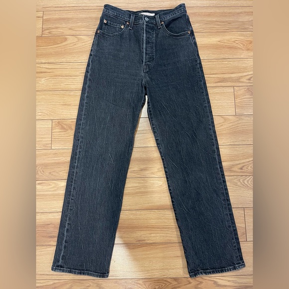 Levi's Ribcage High-Rise Straight Soda spring black Jeans sz 27 and 27 long - Picture 4 of 12